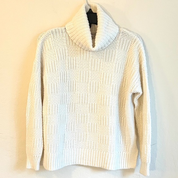 Madewell Antique Cream Checkered Turtleneck Sweater Size XS - Picture 2 of 7
